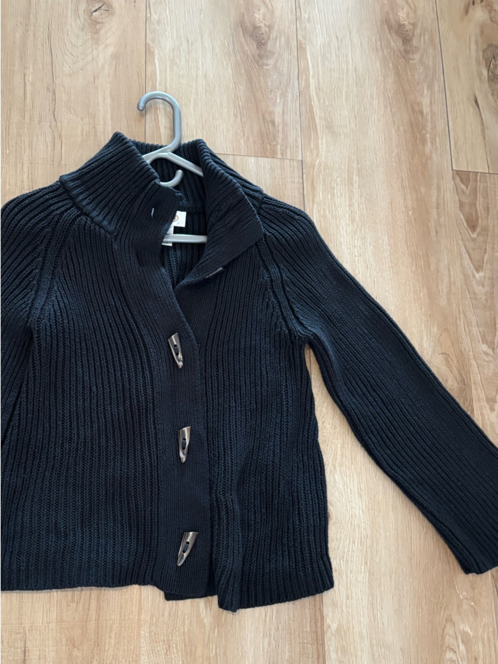 Talbots Black Ribbed Button-Front Cardigan - Picture 4 of 8